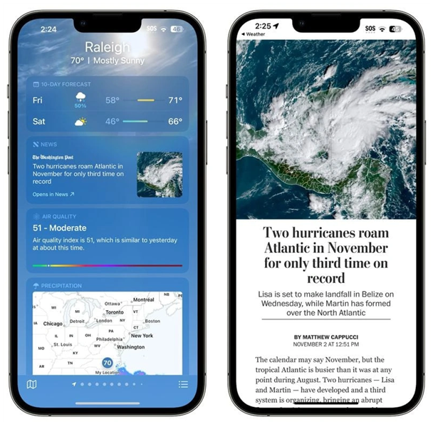 宾川苹果14维修分享iPhone 14手机如何看天气时顺带看新闻 